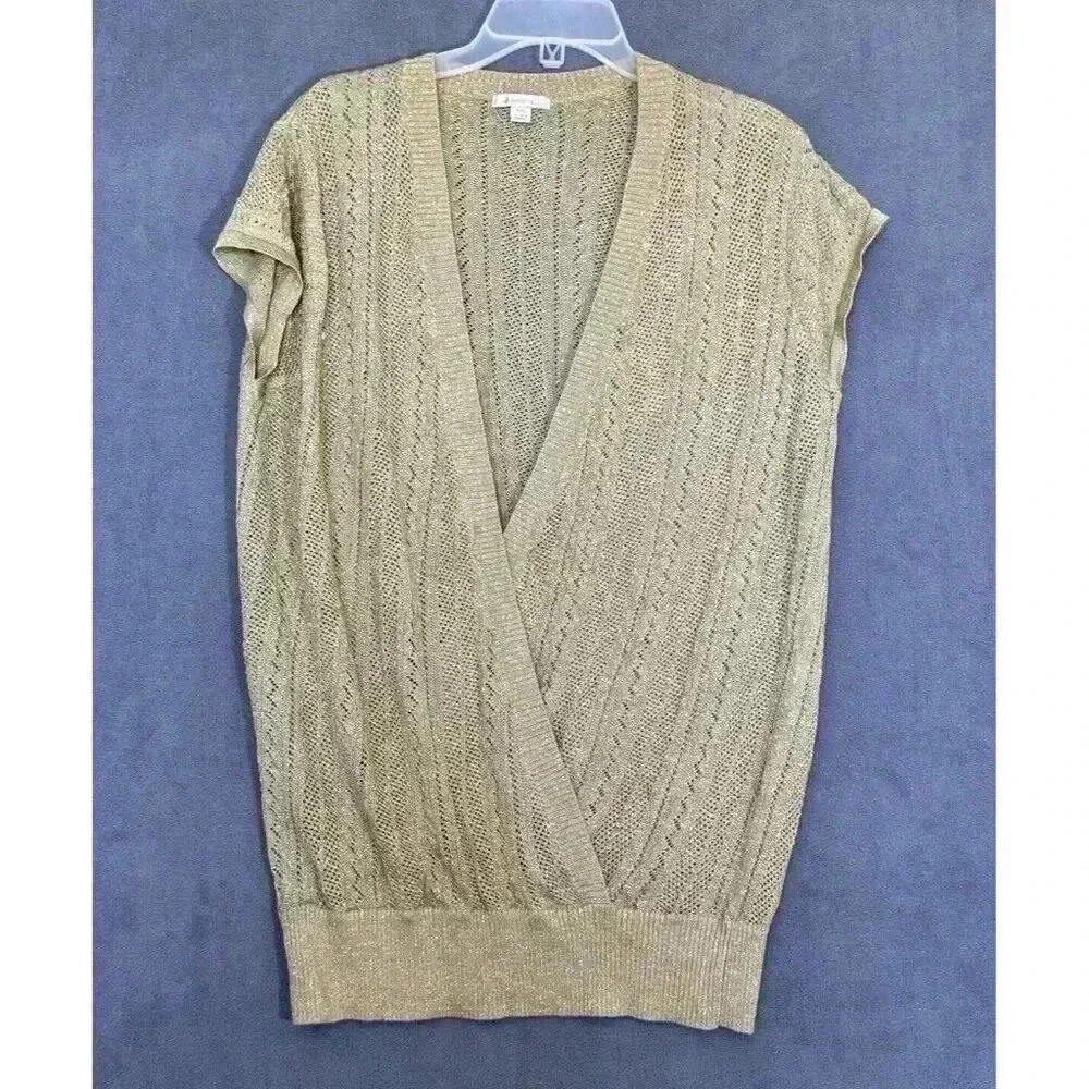 Xhilaration Womens Gold Metallic Pointelle Knit Surplice V-Neck Vest Top XXL